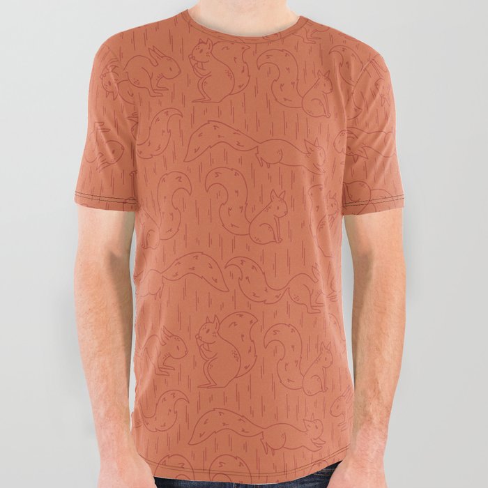 Fun orange squirrel pattern design All Over Graphic Tee
