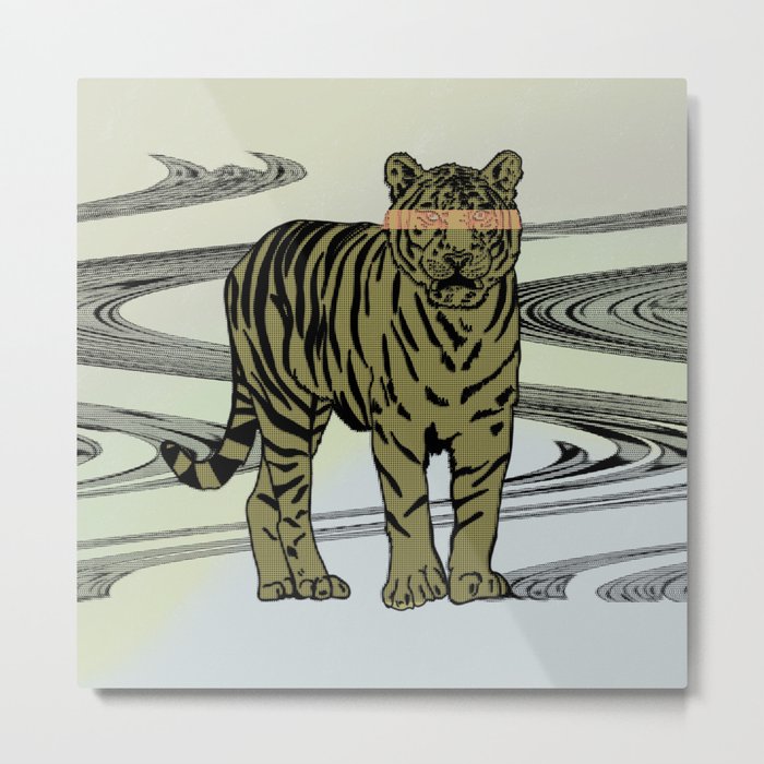 Graphic Tiger Glitch Metal Print