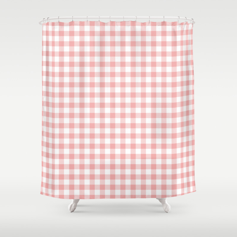 Lush Blush Pink And White Gingham Check Shower Curtain By
