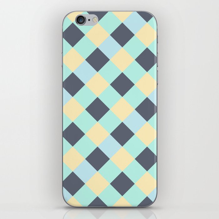 Yellow Gray Light Green Blue Large Diagonal French Checkered Pattern iPhone Skin