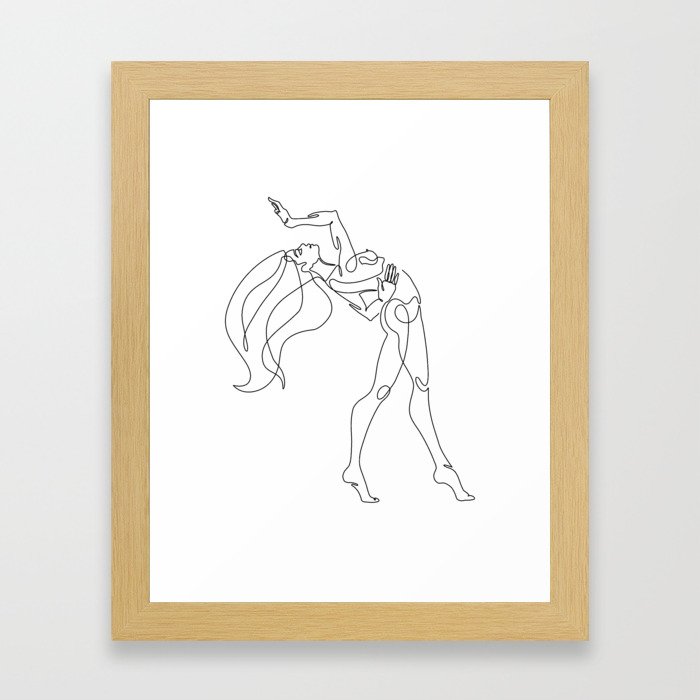 Minimal one line art poster of dancer Framed Art Print