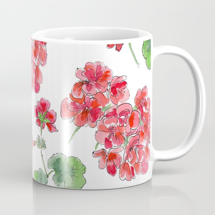 Red Geranium Pattern Coffee Mug
