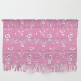 Pink and White Hand Drawn Dog Puppy Pattern Wall Hanging