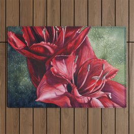 Red Amaryllis Flowers Outdoor Rug