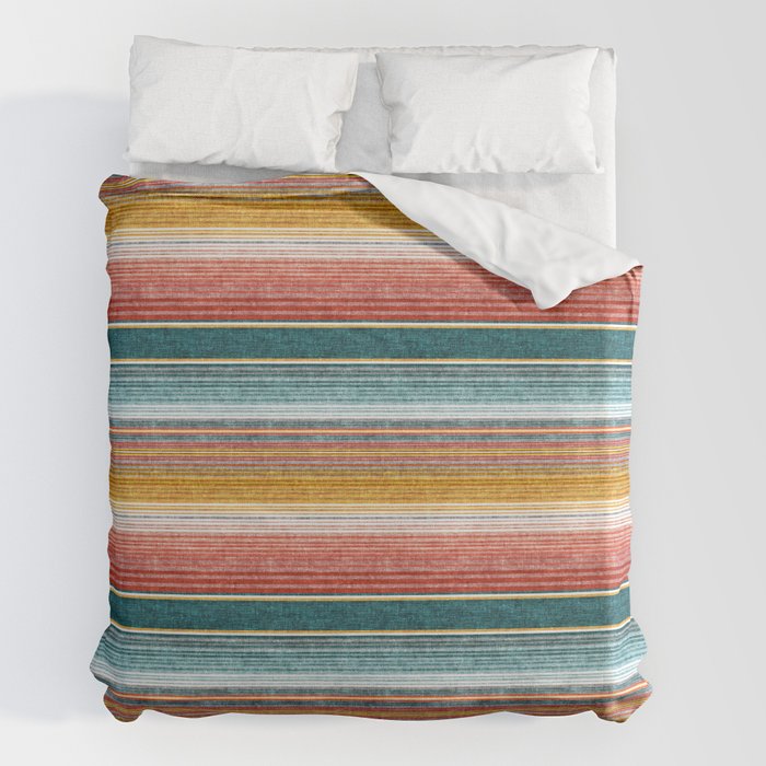 serape southwest stripe orange teal Duvet Cover by Little Arrow Decor Society6