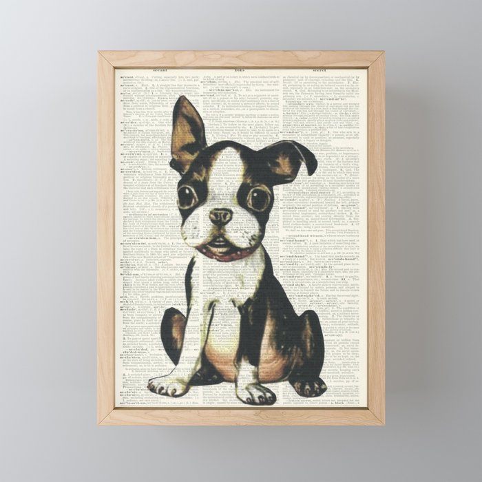 Boston Terrier Vintage Puppy Framed Mini Art Print