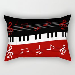 Stylish red. black and white piano keys and musical notes Rectangular Pillow