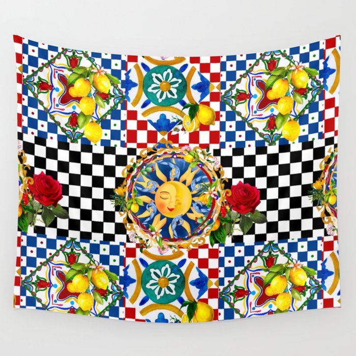 Sicilian sun,tiles,summer,majolica,lemon art Wall Tapestry