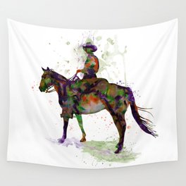 Cowboy on Horseback Watercolor Silhouette Wall Tapestry