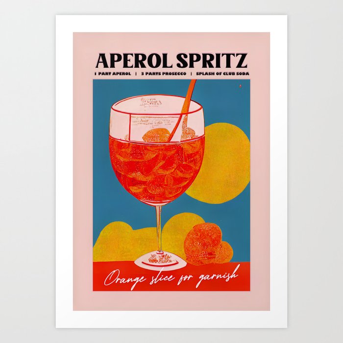 Retro Aperol Spritz Poster Pink View Homebar Kitchen Bar Prints Vintage Drinks Art Print