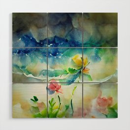 Water and Flowers Watercolor Art Wood Wall Art