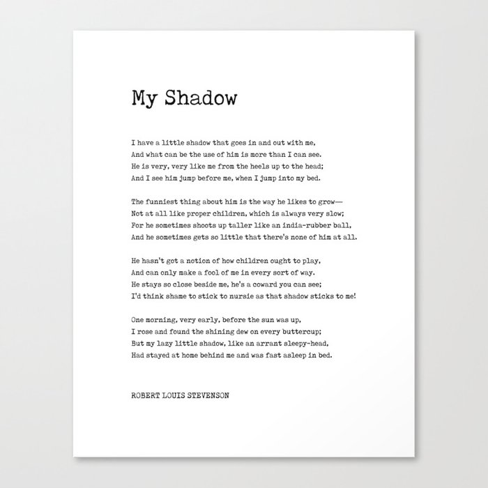 My Shadow - Robert Louis Stevenson Poem - Literature - Typewriter Print 1 Canvas Print