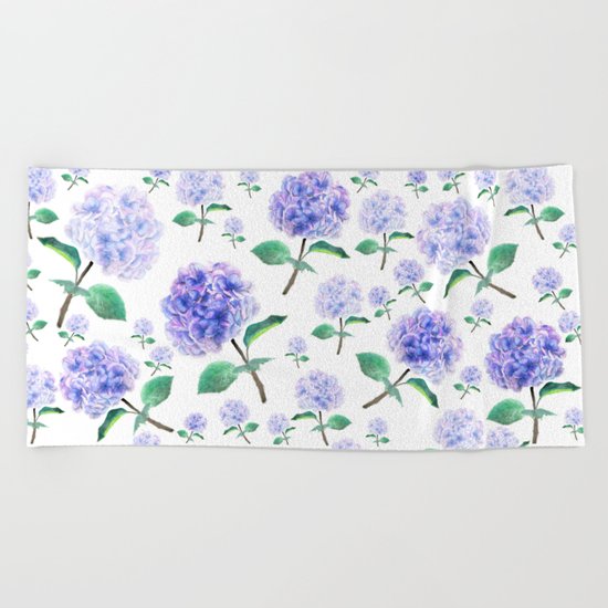 purple blue hydrangea pattern Beach Towel