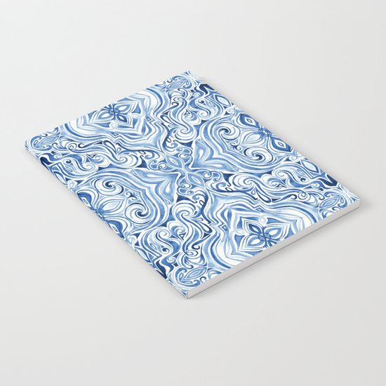 Indigo Blue Watercolor Swirl Pattern Notebook