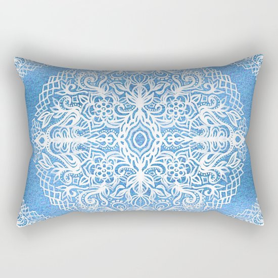 White Gouache Doodle on Pearly Blue Paint Rectangular Pillow