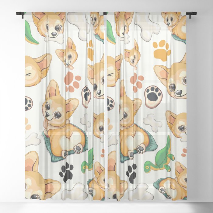 Korgi Pet Puppy Dog Cute Character pattern Sheer Curtain