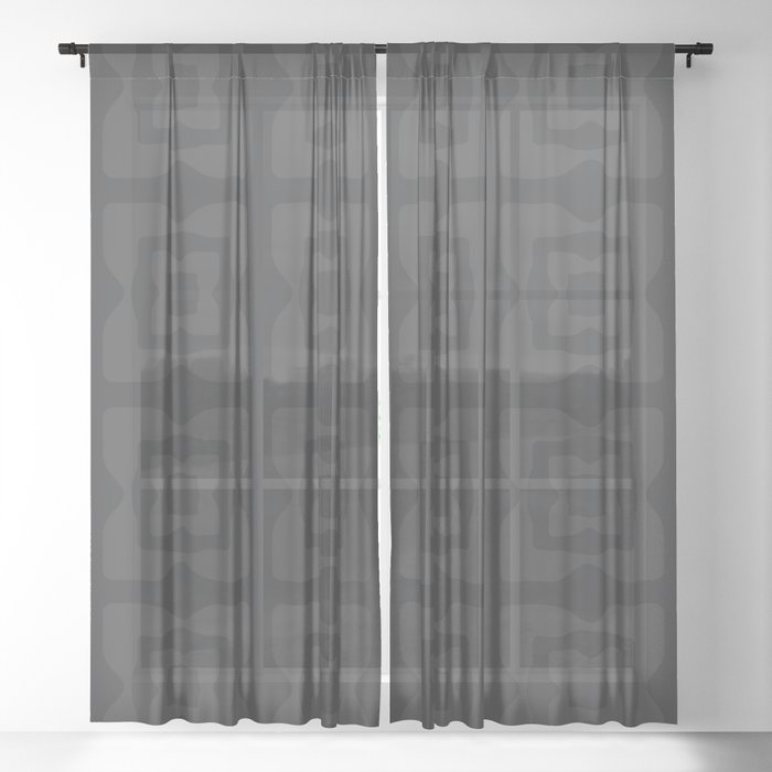Midcentury Modern Squares Pattern Dark Gray Sheer Curtain