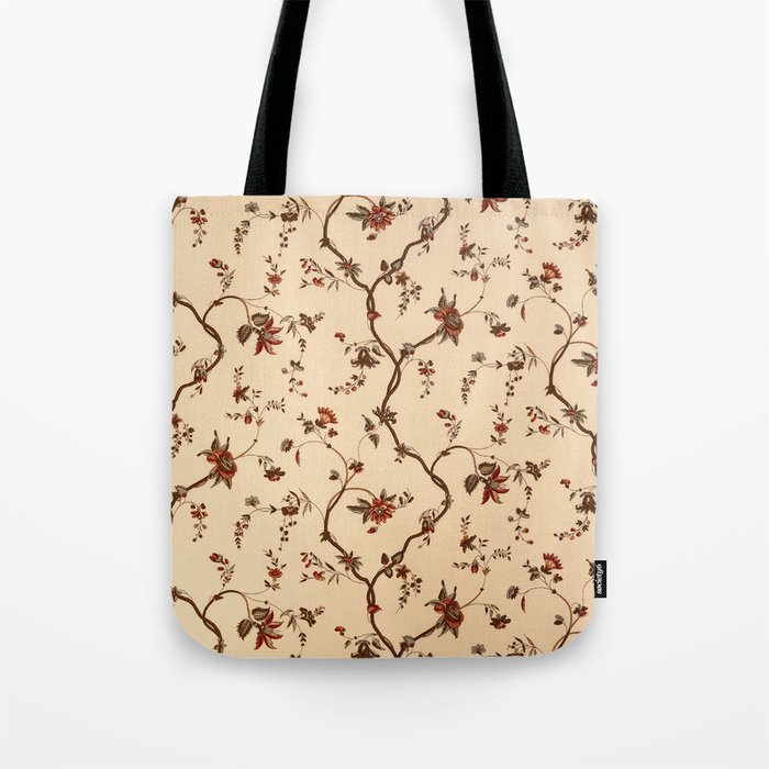 Vintage wallpaper with branches and flowers faded and bleached by sunlight Tote Bag