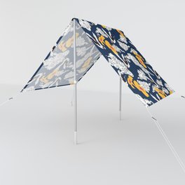 Japanese Clouds and Cranes No. 1 Navy Blue Sun Shade