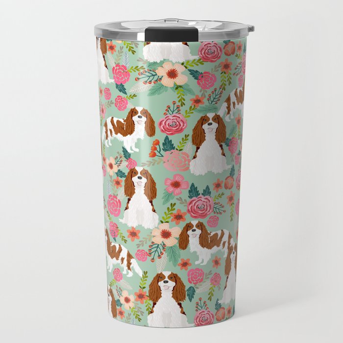 Blenheim Cavalier King Charles Spaniel dog breed florals pattern Travel Mug