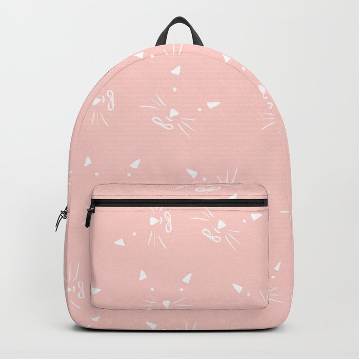 Cute girly hand drawn abstract cat face on pastel pink Backpack