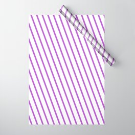 [ Thumbnail: Orchid & White Colored Pattern of Stripes Wrapping Paper ]