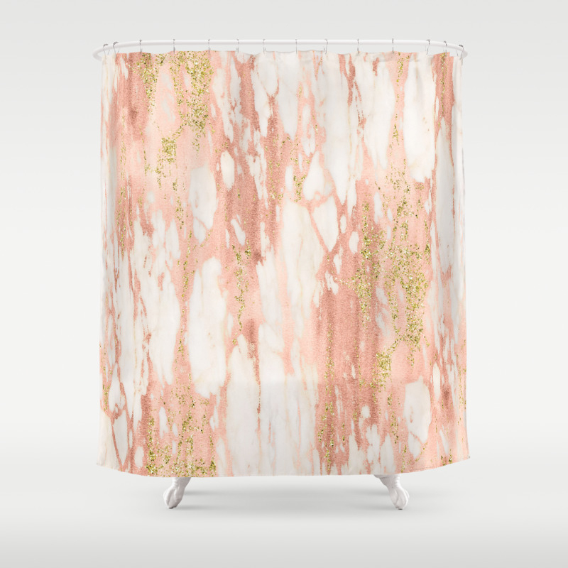Rose Gold Yellow Shimmery Metallic, Pink White Gold Shower Curtain