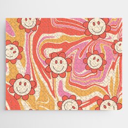 Vintage Psychedelic Swirl Daisy Smiley Jigsaw Puzzle