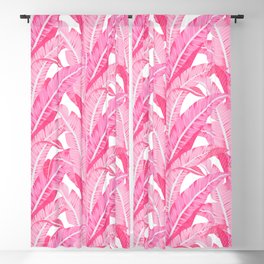 Pink banana leaves tropical pattern on white Blackout Curtain