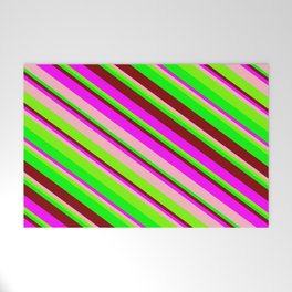 [ Thumbnail: Vibrant Fuchsia, Light Pink, Green, Lime, and Maroon Colored Pattern of Stripes Welcome Mat ]