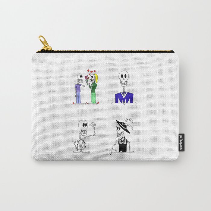 4 Skeleton Portraits Teenagers in Love, College Man, Selfie, Wealthy Rich Woman Carry-All Pouch