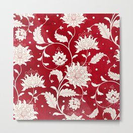 Seamless vintage background. Imitation of chinese porcelain painting. Beautiful flowers and red watercolor background. Hand drawing.  Metal Print | Red, Pattern, Porcelain, Illustration, Vintage, Homedecor, Retro, Wallpaper, Ornament, Handdrawn 