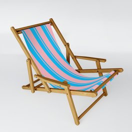 [ Thumbnail: Deep Sky Blue and Light Pink Colored Striped/Lined Pattern Sling Chair ]