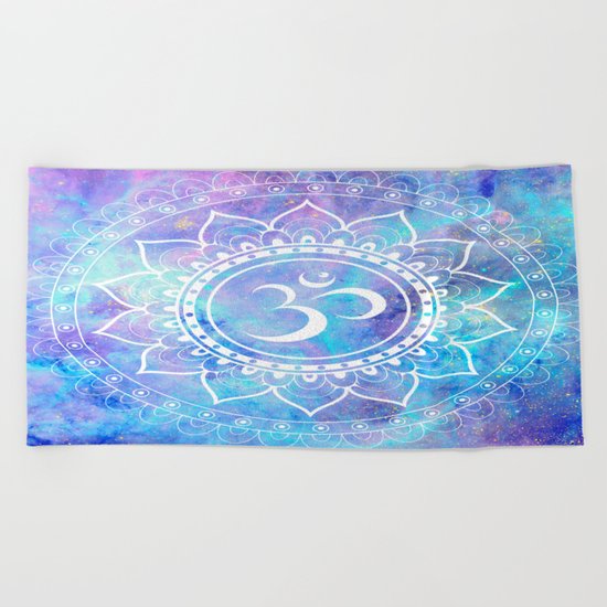 Om Mandala Pink Aqua Lavender Galaxy Space Beach Towel