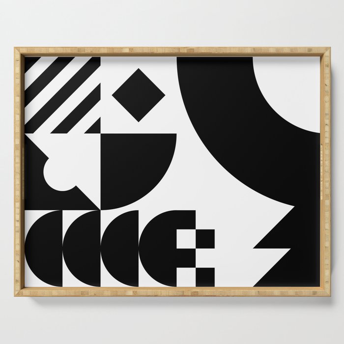Abstract Black and White Geometric Pattern Serving Tray