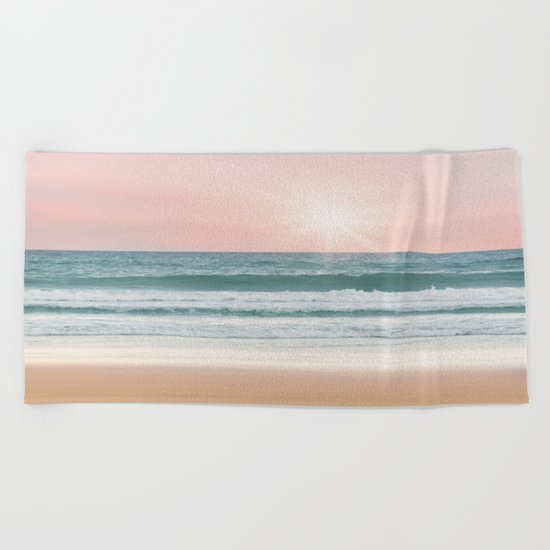 Pink pastel ocean #sunset Beach Towel