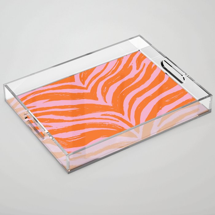 Bright Pink and Orange Tiger Stripes - Animal Print - Zebra Print Acrylic Tray