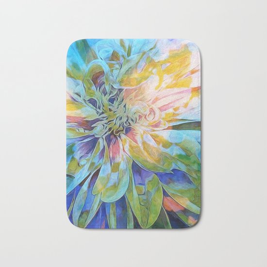 Rainbow Floral Blue Bath Mat