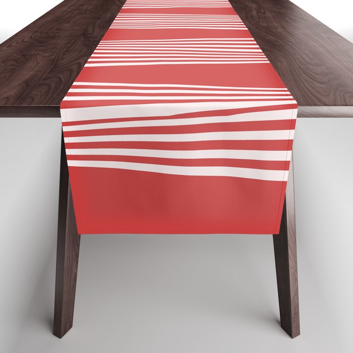 wavy stripes in cherry red Table Runner