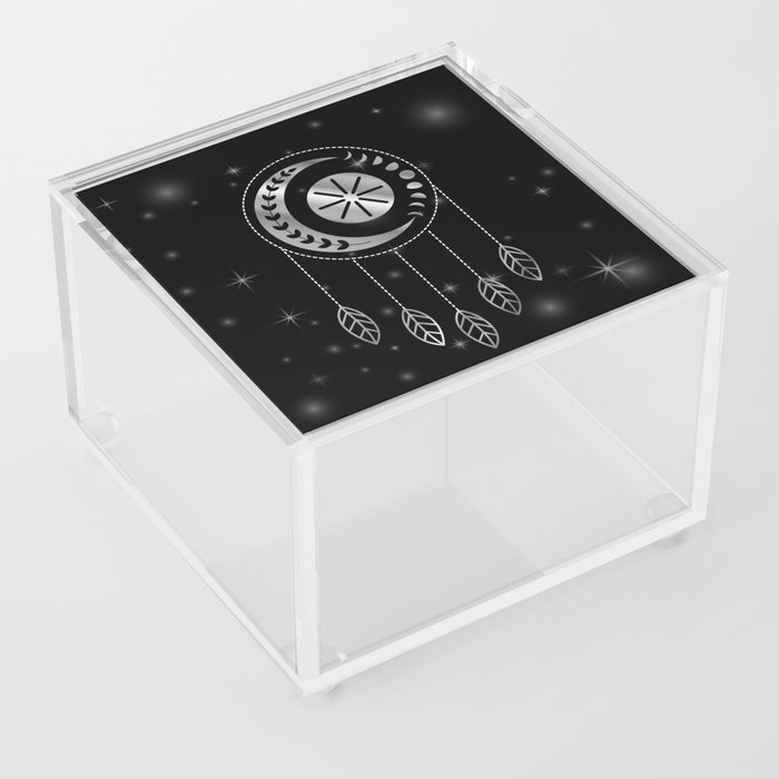 Tribal moon phases dream catcher in silver Acrylic Box