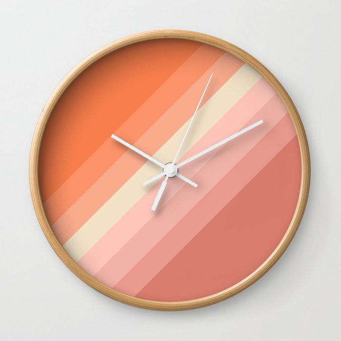 Pink and orange retro diagonal stripes Wall Clock