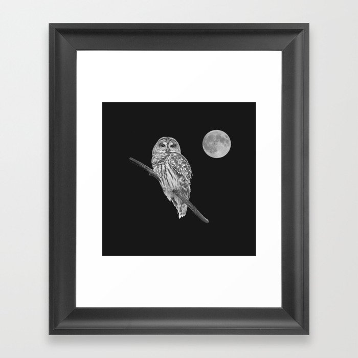 Owl, See the Moon: Barred Owl (bw, sq) Framed Art Print
