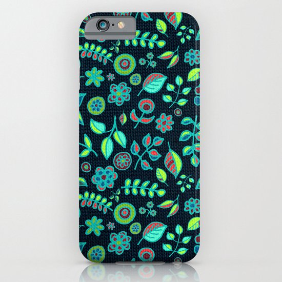 Neon Nature Doodles on Dark Denim iPhone & iPod Case