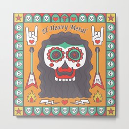 El Heavy Metal Metal Print | Death, Dayofthedead, Halloween, Digital, Graphicdesign, Music, Rocker, Skull, Metal, Mexican 