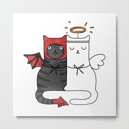 Angel & Demon Cats Metal Print | Kawaii, Cats, Devil, Halloween, Pandemonium, Gehenna, Angel, Opposite, Acrylic, Demon 