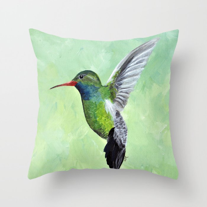 Green Hummingbird Art, Small Bird Painting, Birds and Berry Studio Throw Pillow