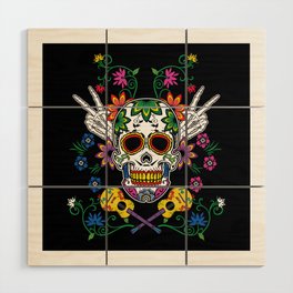 Floral Guitarist Sugar Skull Muertos Day Of Dead Wood Wall Art