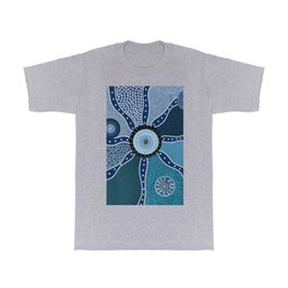 Dot Art Circles Shades of Blue Aboriginal Australian T Shirt