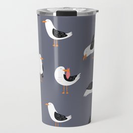 Seagull Bird Seamless Pattern on Dark Gray Travel Mug