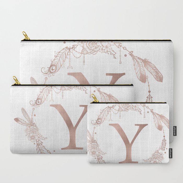 Letter Y Rose Gold Pink Initial Monogram Carry-All Pouch